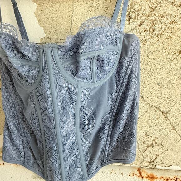 Coquette Blue Lace Corset Top Bustier Style Lingerie Romantic Grunge Energy - Picture 5 of 6